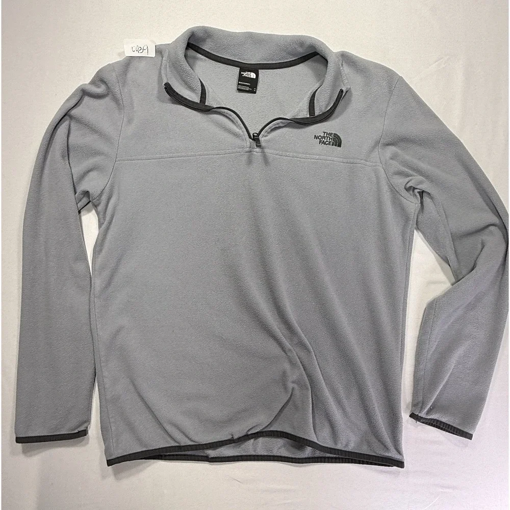 The North Face Men's Gray Fleece 1/4 Zip Logo Mock Neck Pullover Sweatshirt M